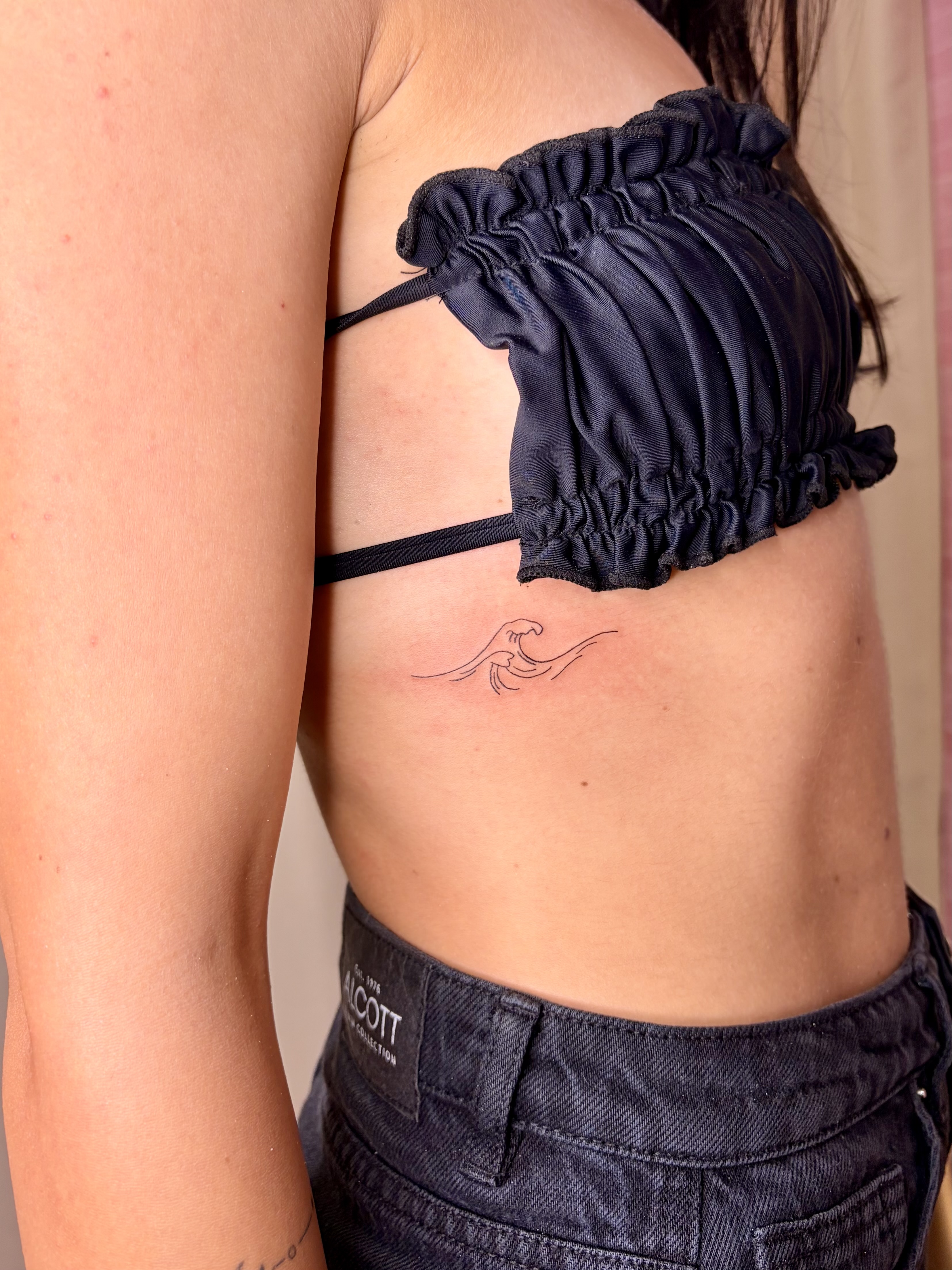Wave tattoo Perth - fine line ocean design single needle Scarborough